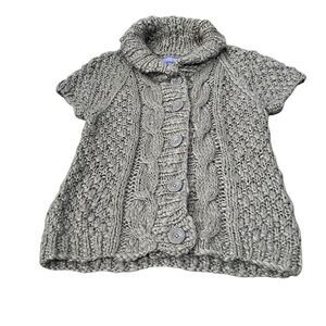 Vivienne Tam womens Large sweater Vest‎ Chunky Knit Short Sleeve Gray Button